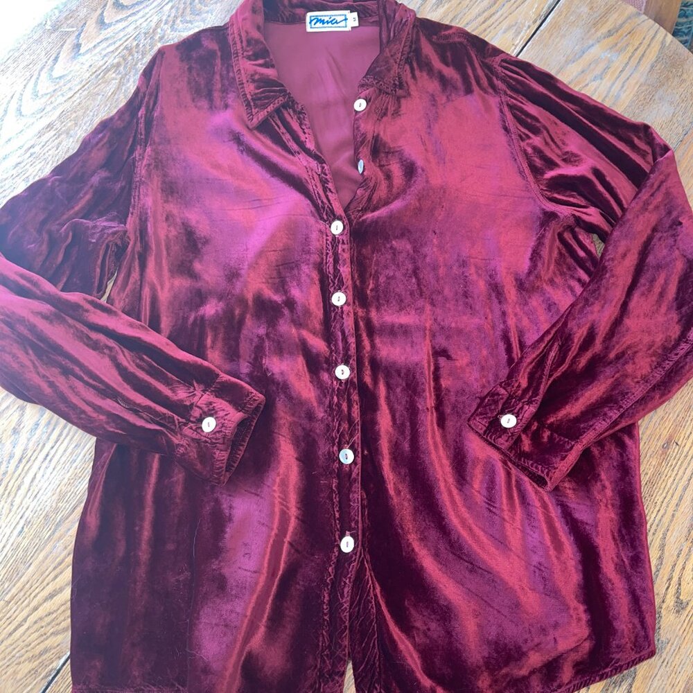 MIA rayon velvet oversize burgundy shirt/23across/M